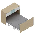 Modern Single Bed With Light Wood Frame And Gray Mattress And Side Storage Cabinet