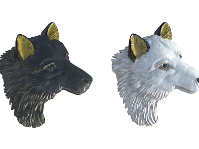 Modern Animal Head Wall Decor with Black White Sculptures and Yellow Ears 3d model