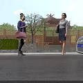 Traditional Wooden Entrance Gate With Two Women Talking Near Audi Car And Greenery