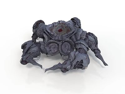 Dark Gray Organic Mechanical Structure With Circular Organs And Hair Like Appendages 3d model