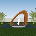 Wooden Curved Pergola Design With Water Pool Platform Green Grass And Plants