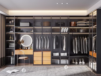 Modern Walk In Closet With Built In Wardrobes Mirror And Dressing Table 3d model