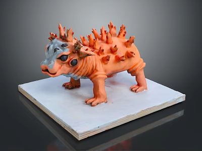 Orange Spiked Monster Like Game Character Standing on White Square Base Model 3d model
