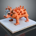 Orange Spiked Monster Like Game Character Standing on White Square Base Model 3d model