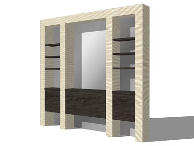 Modern Bookcase Featuring Light Colored Frame Dark Wood Cabinets Central Mirror And Open Shelves 3d model