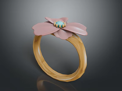Cute Flower Shaped Daily Use Decorative Item With Pink Petals Blue Stone And Wooden Ring 3d model
