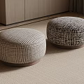 Round Checkered Pattern Stools In Modern Indoor Space On Light Carpet 3d model