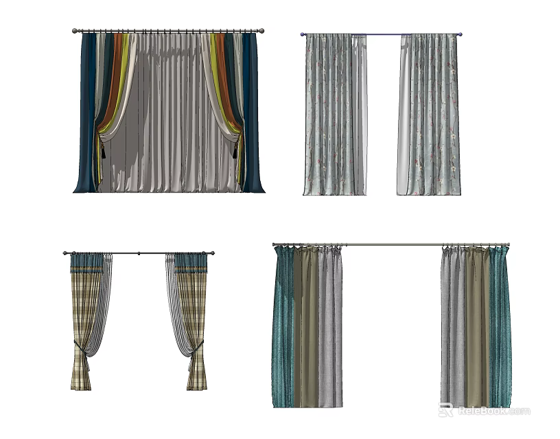 Stylish Curtains with Various Patterns and Colorful Designs for Home Decoration 3d model 