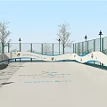 Outdoor Olympic Ice Rink With COC Logo Fencing Street Lamps And Benches