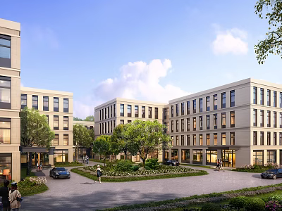 Modern Industrial Park With Multi Storey Buildings Greenery And Roads 3d model