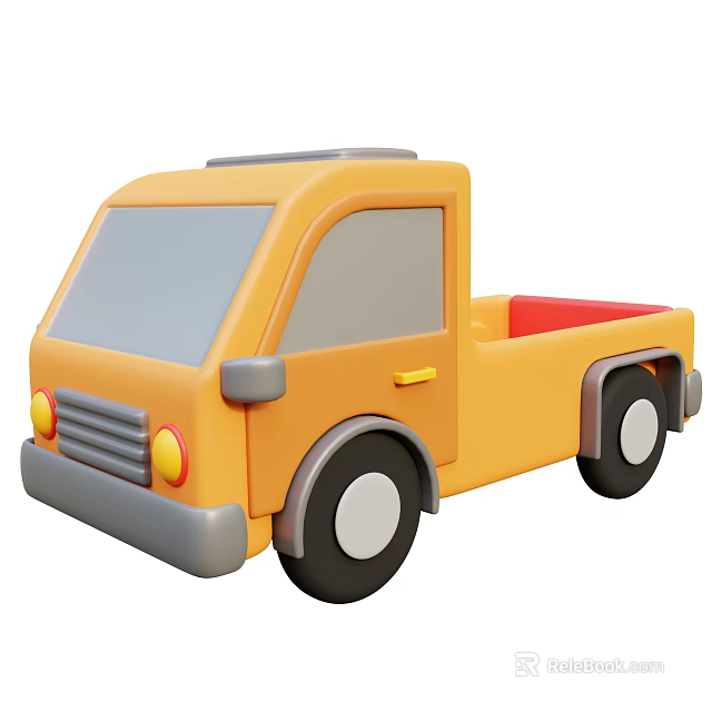 Yellow Cartoon Style Toy Truck With Red Cargo Bed And Gray Accents 3d model 