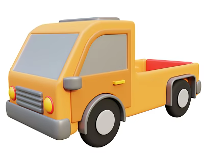 Yellow Cartoon Style Toy Truck With Red Cargo Bed And Gray Accents 3d model
