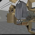 Modern Clothing Store Interior With Hanging Garments Mannequins And Wooden Displays
