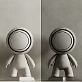 Two Minimalist White Plaster Sculptures With Round Heads On Light Background