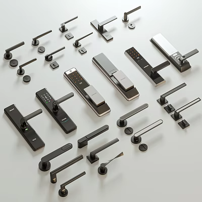 Different Types Of Modern Door Handles Including Smart Locks And Mechanical Designs 3d model