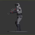Sci Fi Game Movie Character With White Helmet Gray Armor Rifle And Red Accents Standing Pose