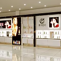 Cosmetics Store Interior With Bright Lighting Display Cabinets Advertising Billboards And Product Shelves