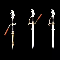 Three Decorative Swords With Eagle Head Handles Black Gold Silver Blades 3d model