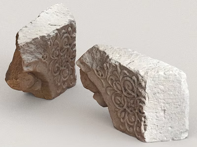 Carved Stone And Wooden Decorative Sculptures With Intricate Scroll Patterns 3d model
