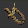 Game And Movie Character 3D Design Of Orange Segmented Creature With Blue Fins Curved Body