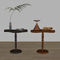 Modern Side Tables With Spiral Wooden Bases Vase Dried Flowers And Books In Minimalist Interior
