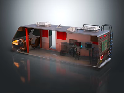 Modern RV Interior With Open Layout Kitchen Furniture Appliances And Cabinets 3d model