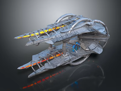 Futuristic Cosmic Spaceship Design With Metallic Structure And Glowing Engines 3d model