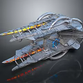 Futuristic Cosmic Spaceship Design With Metallic Structure And Glowing Engines