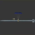 Blue Parachute Attached To Long Rocket With Small Cylindrical Object On Dark Surface
