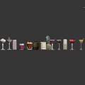 Assorted Colorful Cocktails in Different Shaped Glasses with Central Pineapple Decoration