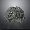 3D Modeled Character Head With Detailed Curly Hair And Smooth Gray Surface