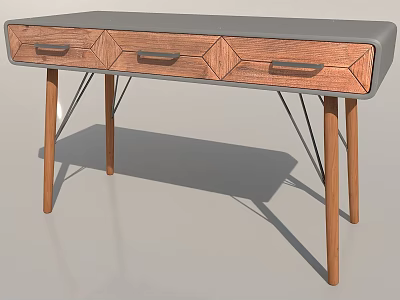 Modern Office Desk With Wooden Drawers Diamond Patterns And Metal Bracketed Legs 3d model