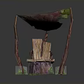 Natural Style Wooden Chair With Branch Like Frames And Moss Decorated Seat