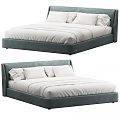 Navy Blue Upholstered Double Bed With White Linens And Pillows 3d model