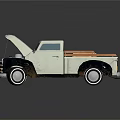 Vintage Gray Black Truck With Open Hood And Wooden Cargo Bed Classic Design