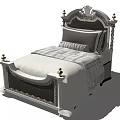 Elegant European Style Single Bed With Carved Headboard Gold Accents And Gray Striped Bedding