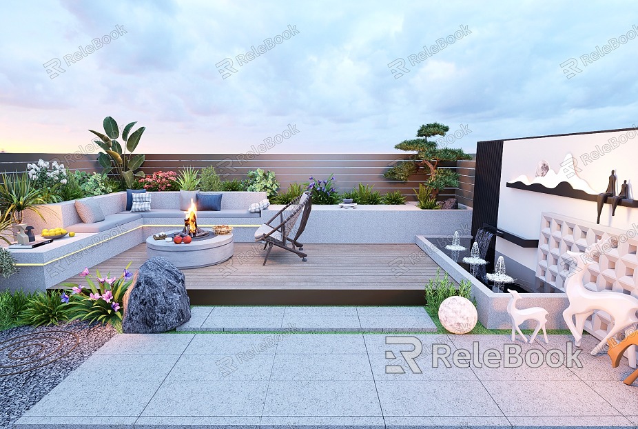 Modern Garden Roof Garden Landscape Patio Terrace Waterscape Outdoor Sofa Plant Combination model