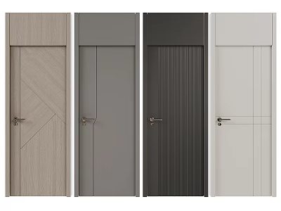 Modern Hinged Doors With Various Designs Wood Grain Gray And White Home Interior 3d model