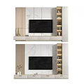 Elegant Modern TV Wall Design With Marble Panels And Floating Shelves 3d model