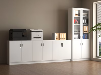 Modern White File Cabinet Combination in Office with Printer Folders and Storage 3d model