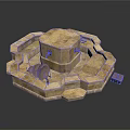 Ancient Stone Fortification Scene Component Featuring Octagonal Platform Central Tower Winch And Chest 3d model