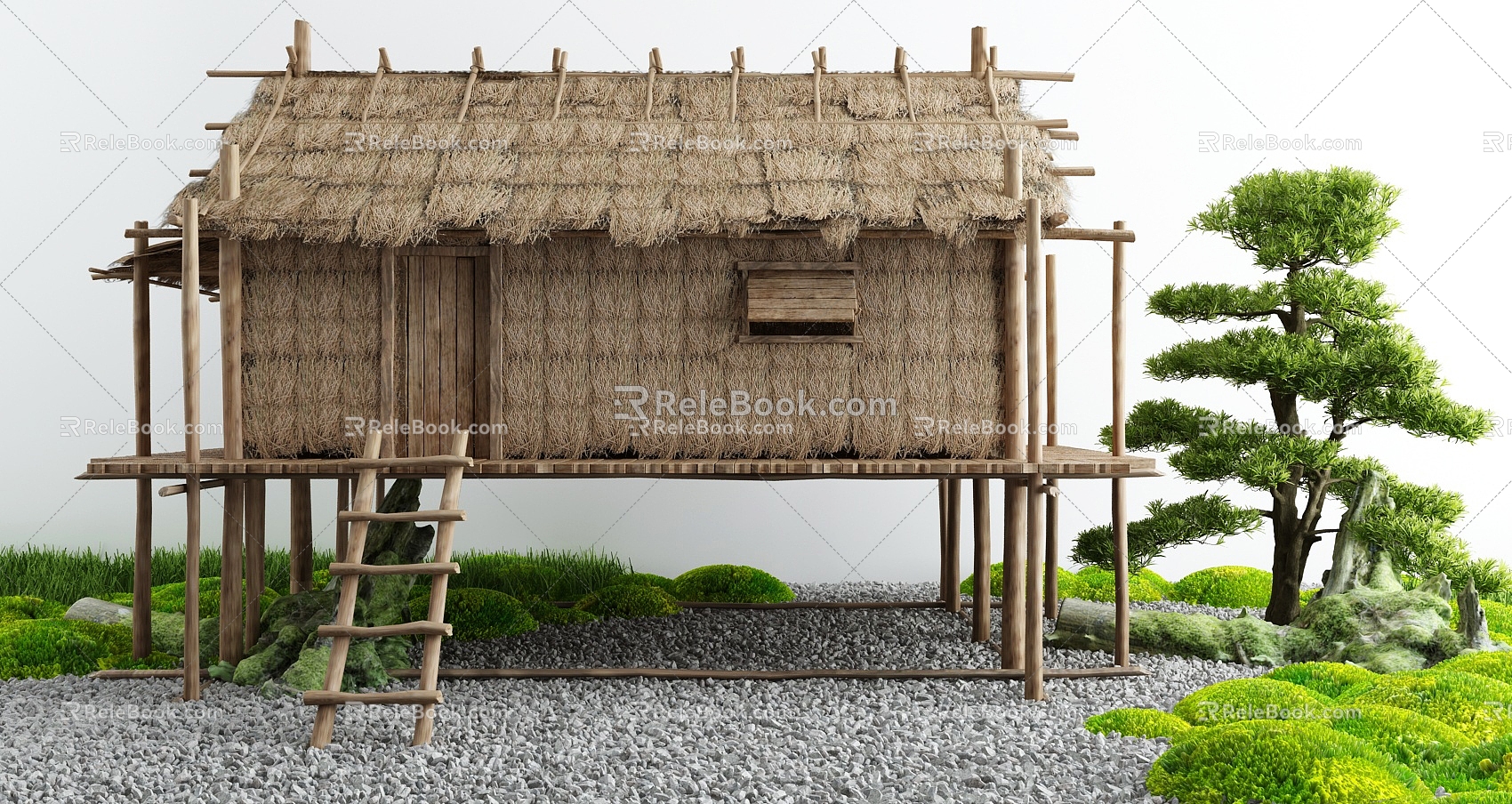 Modern thatched cottage farmhouse courtyard thatched cottage 3d model