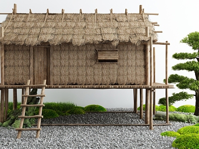 Modern thatched cottage farmhouse courtyard thatched cottage 3d model