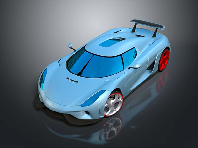 Blue Sports Car With Sleek Design Red Rims Rear Spoiler And Blue Windows 3d model