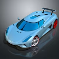 Blue Sports Car With Sleek Design Red Rims Rear Spoiler And Blue Windows