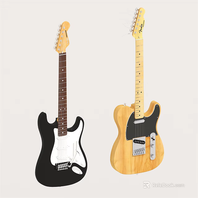 Black And Natural Wood Electric Guitars Musical Instruments For Music Lovers 3d model 