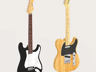 Black And Natural Wood Electric Guitars Musical Instruments For Music Lovers 3d model
