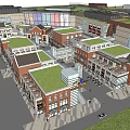 Modern Commercial Street With Glass Facade Multi Storey Shops And Trees