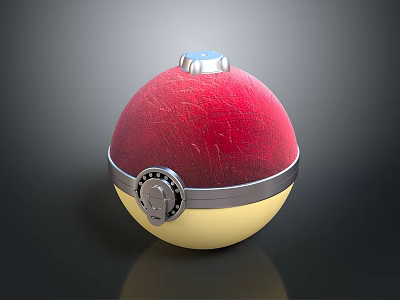 Poké Ball With Red Upper Part Yellow Lower Section Silver Ring And Blue Top Button 3d model