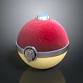 Poké Ball With Red Upper Part Yellow Lower Section Silver Ring And Blue Top Button 3d model